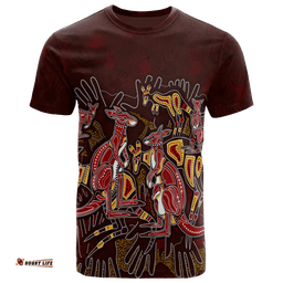aboriginal t shirts kangaroo family with hand art