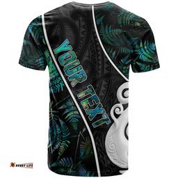 peronsalised new zealand t shirt paua shell maori manaia with silver ferns