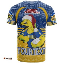Amazing Aussie Parramatta Eels Christmas T-Shirt - Custom Parramatta Eels Merry Christmas With Snowflake Pattern T-Shirt