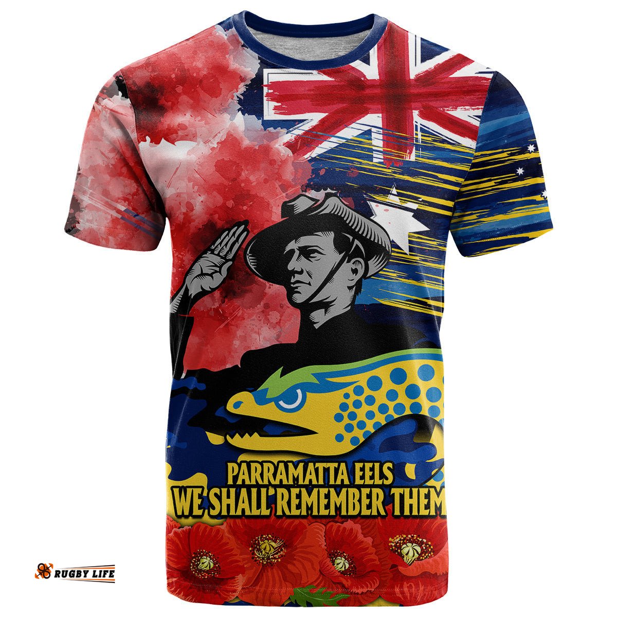 anzac eels rugby t shirt we shall remember