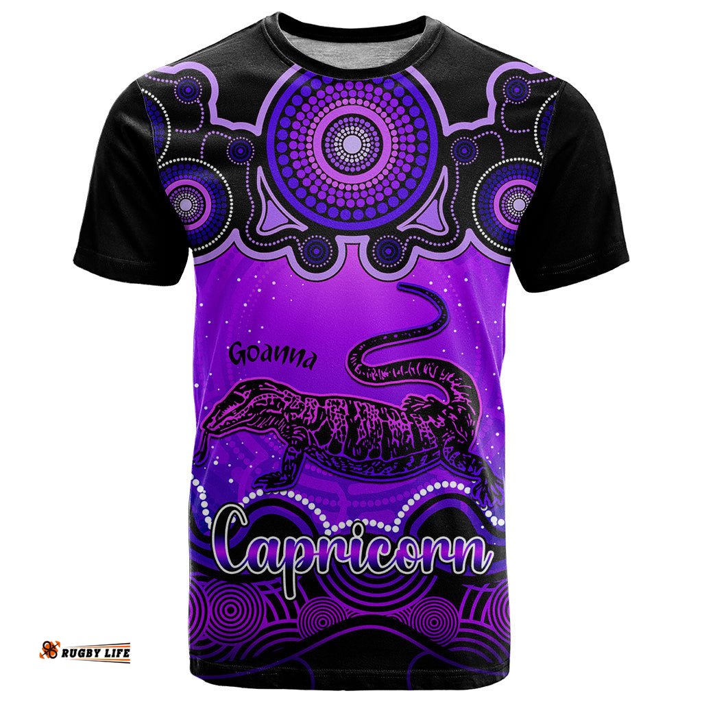 personalised australia capricorn goanna zodiac t shirt auz astrology aboriginal purple