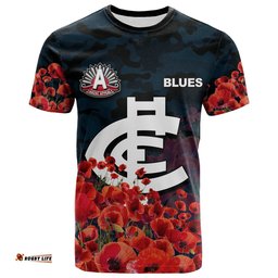 anzac day blues t shirt poppy flowers with army patterns