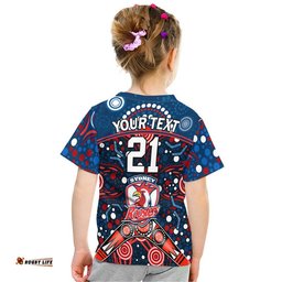 custom personalised roosters rugby t shirt boomerang indigenous dots