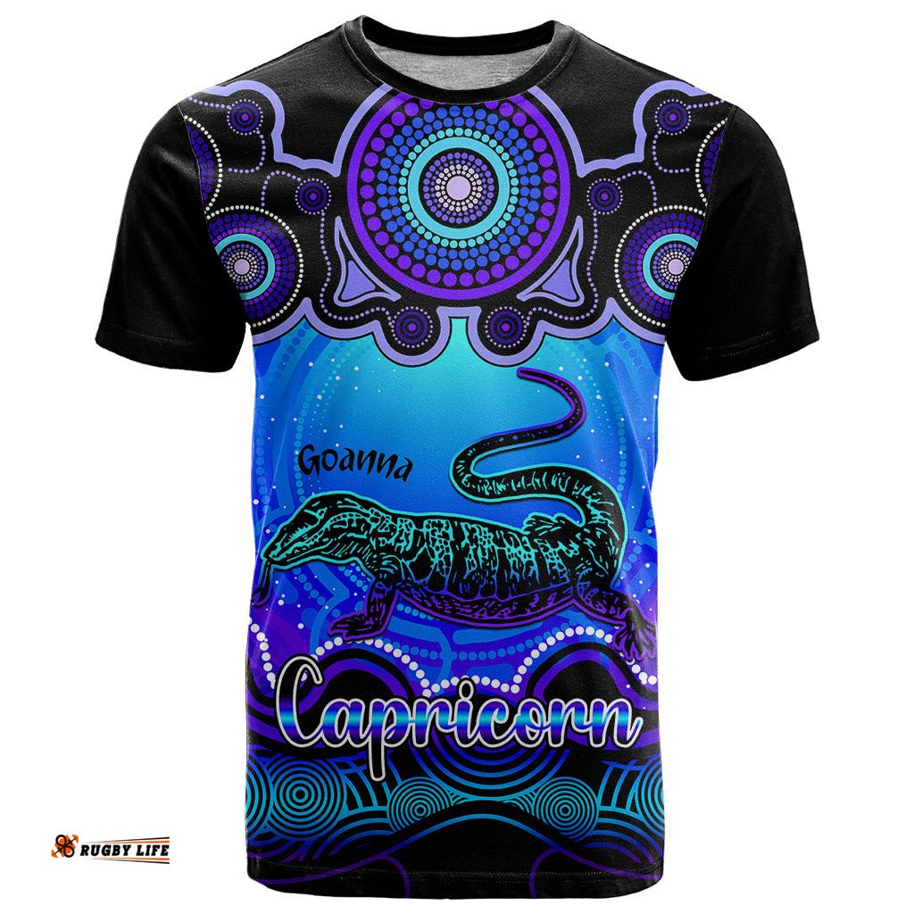 personalised australia capricorn goanna zodiac t shirt auz astrology aboriginal blue