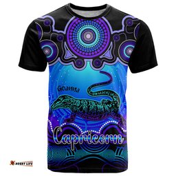 personalised australia capricorn goanna zodiac t shirt auz astrology aboriginal blue