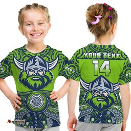 custom text and number raiders rugby t shirt aboriginal pattern