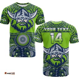 custom text and number raiders rugby t shirt aboriginal pattern