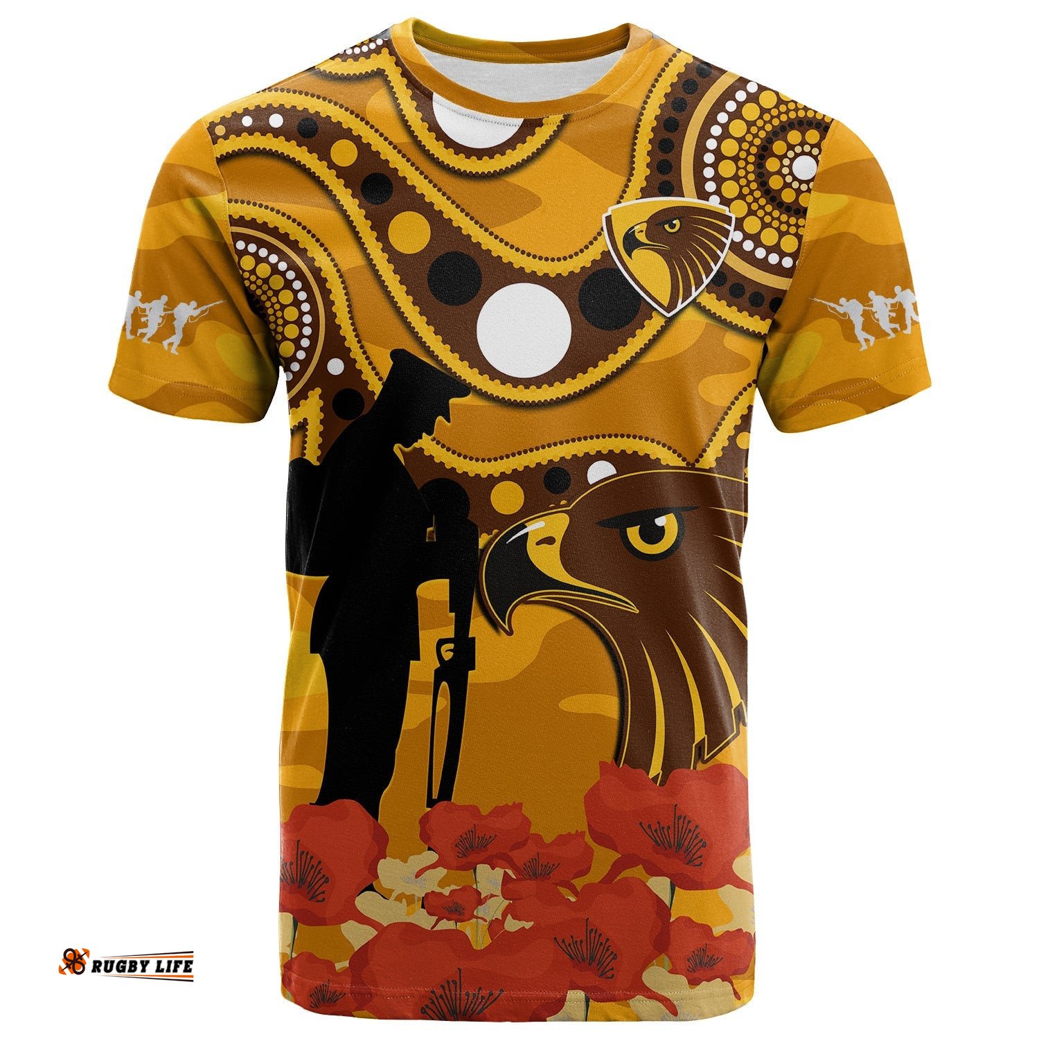 hawks football anzac 2023 t shirt indigenous mix poppy camouflage
