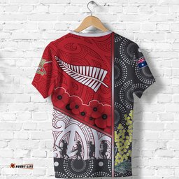 anzac day lest we forget t shirt australia indigenous and new zealand maori red