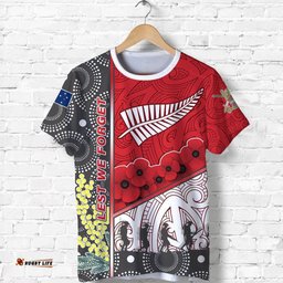 anzac day lest we forget t shirt australia indigenous and new zealand maori red