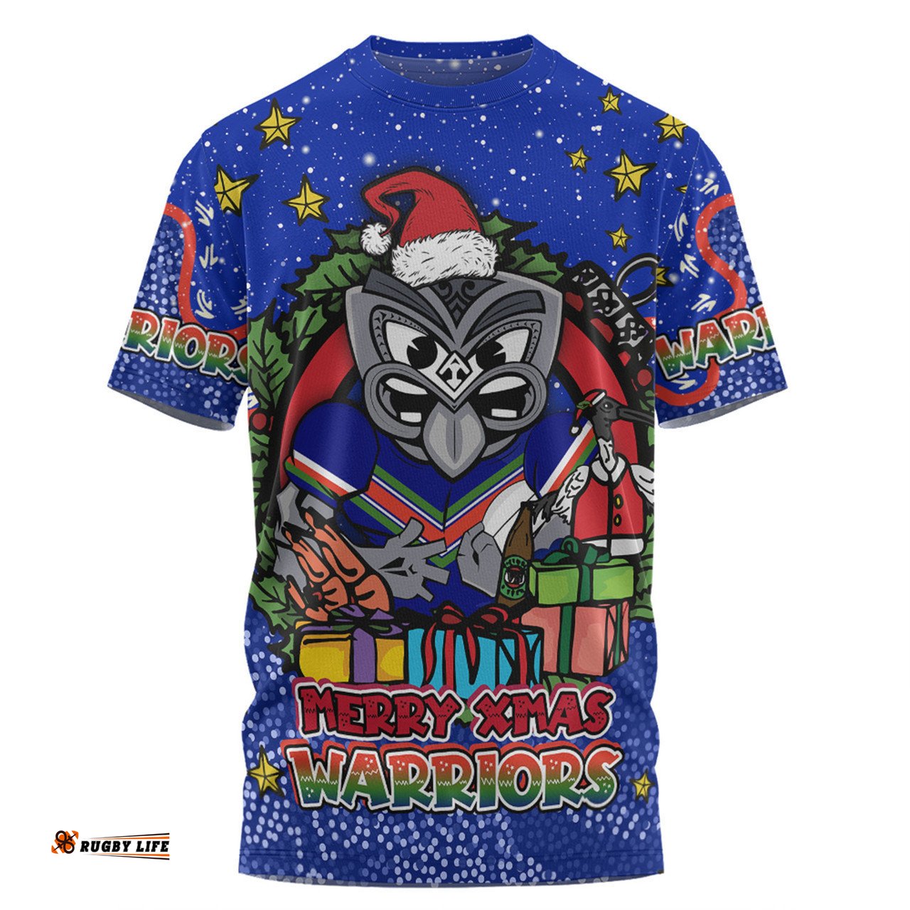 Amazing Aussie New Zealand Warriors Christmas Custom T-shirt - Merry Christmas Our Beloved Team With Aboriginal Dot Art Pattern T-shirt