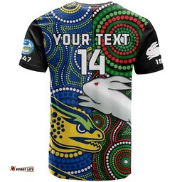 custom text and number rabbitohs mix eels rugby t shirt souths and parra indigenous