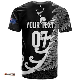 personalised new zealand rugby t shirt aotearoa silver fern koru maori style