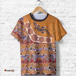 aboriginal t shirt lizard patterns boomerang circle dot painting