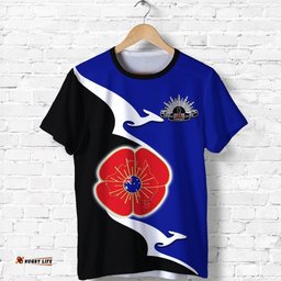 anzac t shirt lest we forget poppy map kangaroo blue