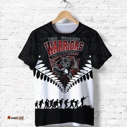 anzac day new zealand warriors t shirt silver fern black white