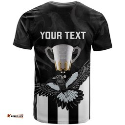 personalised afl collingwood t shirt magpies premiers 2023 with trophy proud