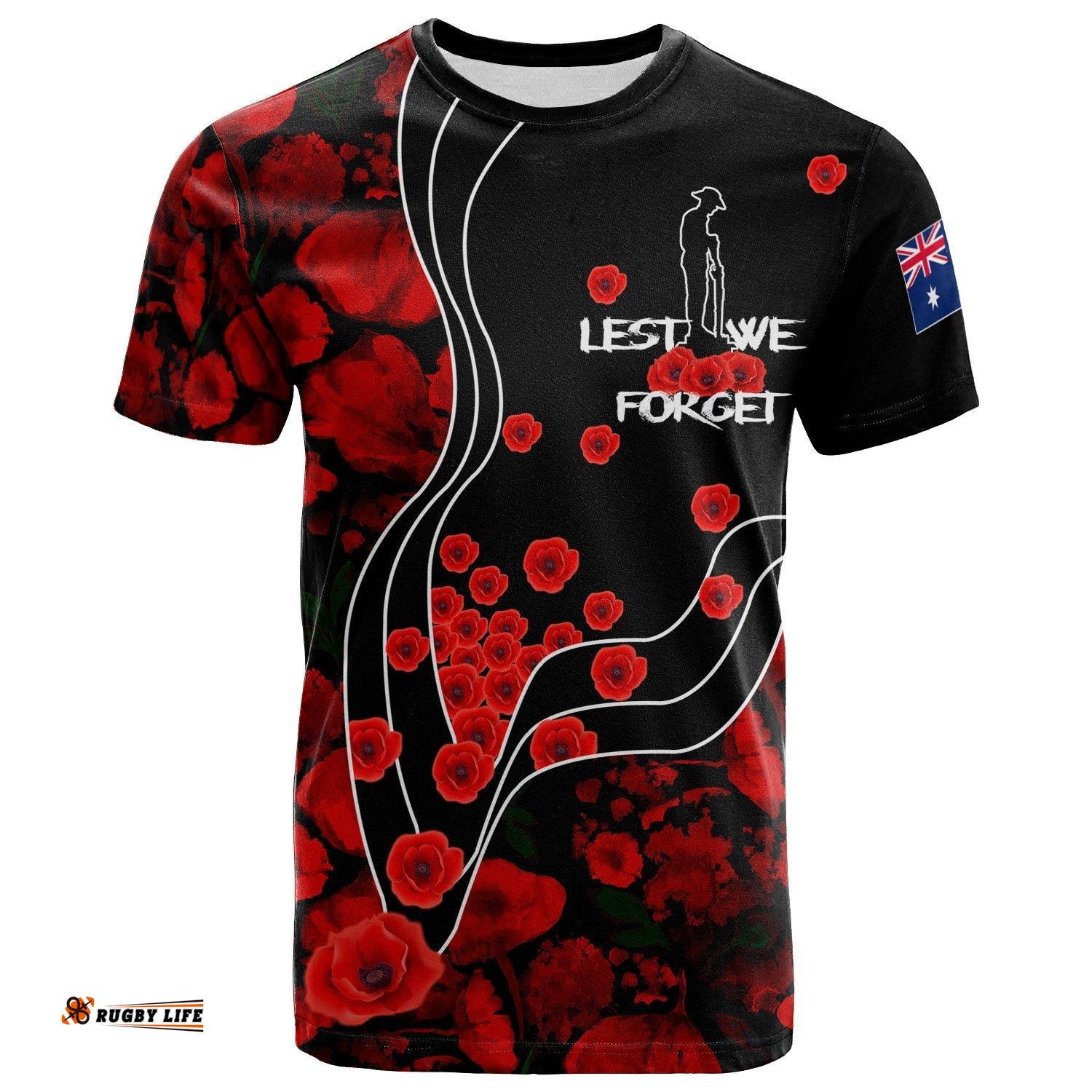 anzac lest we forget t shirt poppy flowers