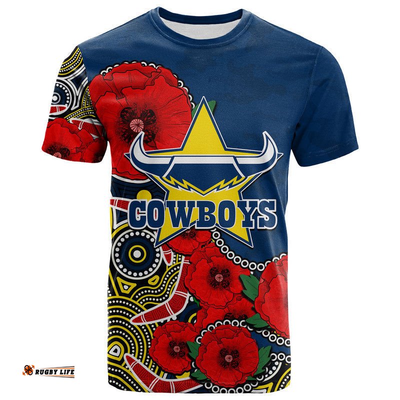 custom personalised anzac day nrl cowboys army mix aboriginal t shirt