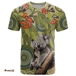 aboriginal koala art painting with gum blossom t shirt
