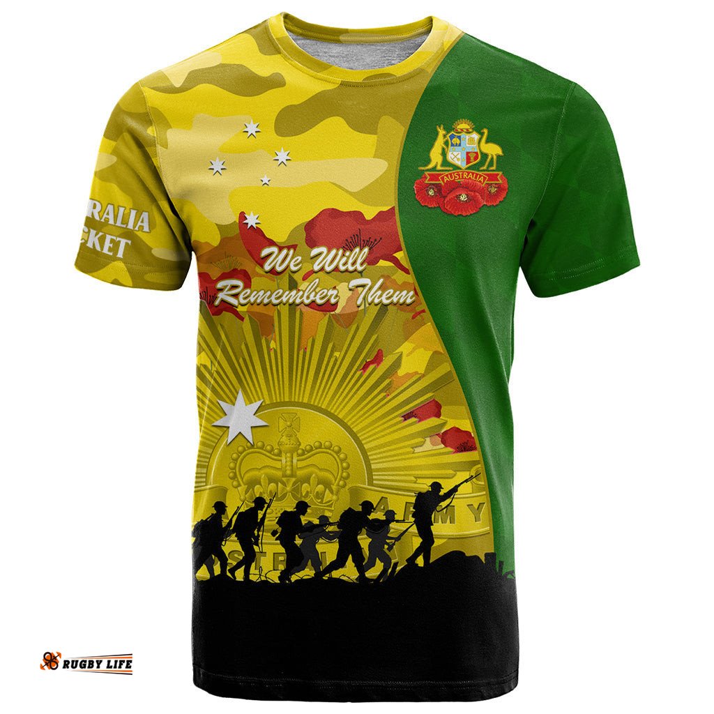 australia cricket anzac day 2024 t shirt australian army camouflage with poppies
