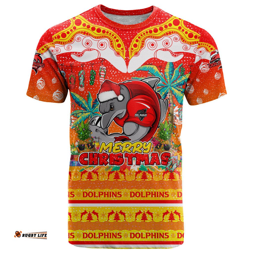dolphins christmas t shirt merry xmas nrl australia rugby dt02