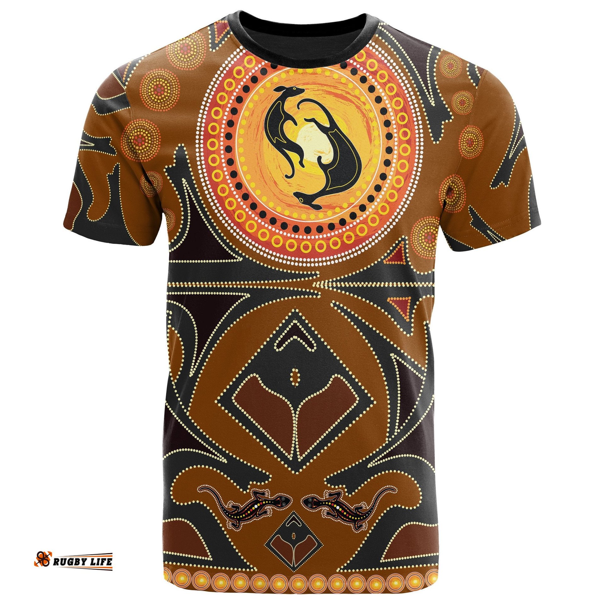 aboriginal t shirt lizard kangaroo dots pattern