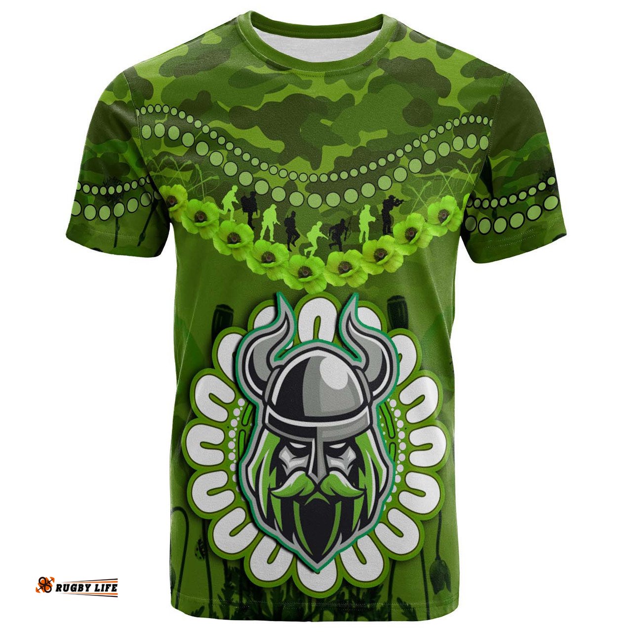 Amazing Aussie Canberra Raiders Anzac Custom T-shirt - Canberra Raiders Anzac With Poppies Soldiers T-shirt