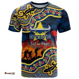 custom personalised anzac day nrl cowboys t shirt aboriginal lizard patterns
