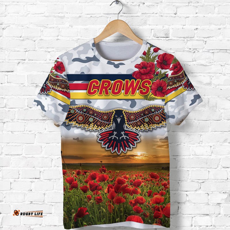 adelaide crows anzac t shirt poppy vibes white