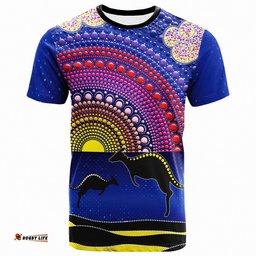 aboriginal t shirt sunset over the sea and kangaroo dot painting