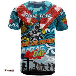 personalised sharks anzac day t shirt aboriginal rising sun dt02