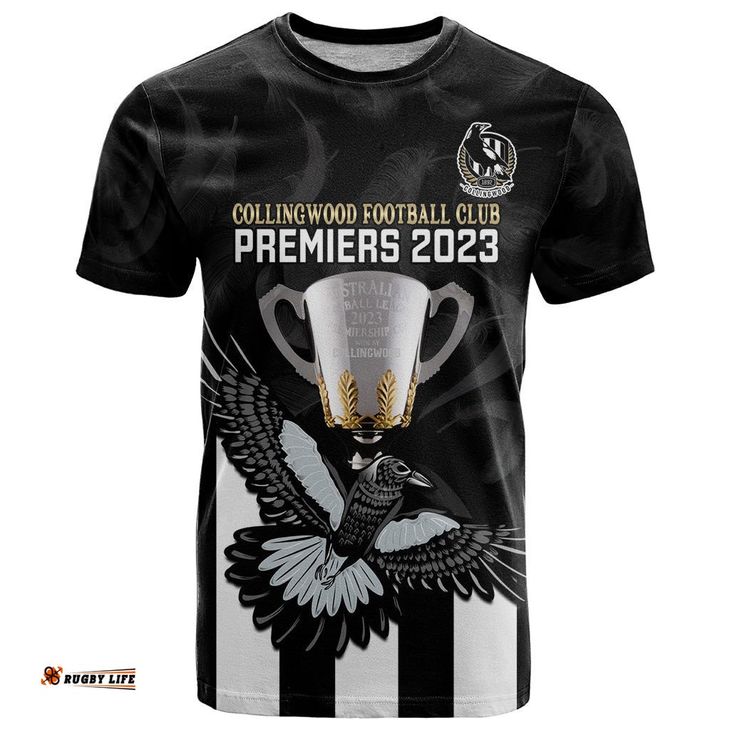 afl collingwood t shirt magpies premiers 2023 with trophy proud