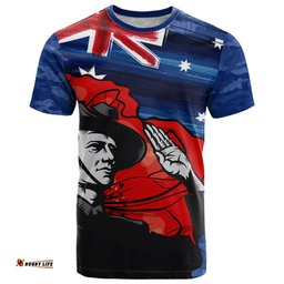 anzac day t shirt camo style soldier with flag