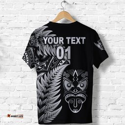 custom personalised new zealand haka rugby maori t shirt silver fern vibes black