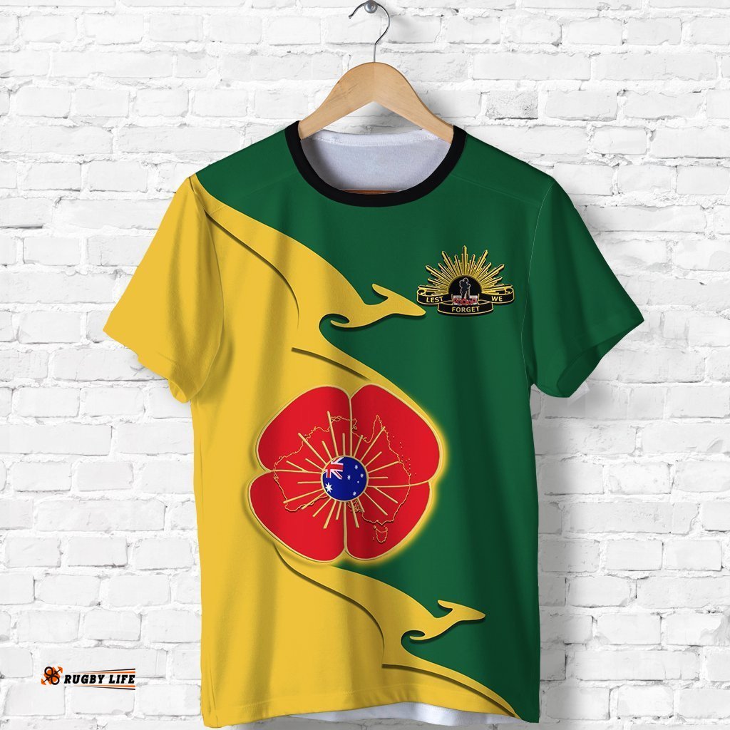 anzac t shirt lest we forget poppy map kangaroo