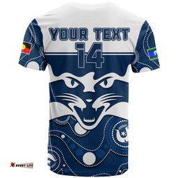 custom text and number geelong football naidoc 2023 t shirt cats for our elders indigenous art