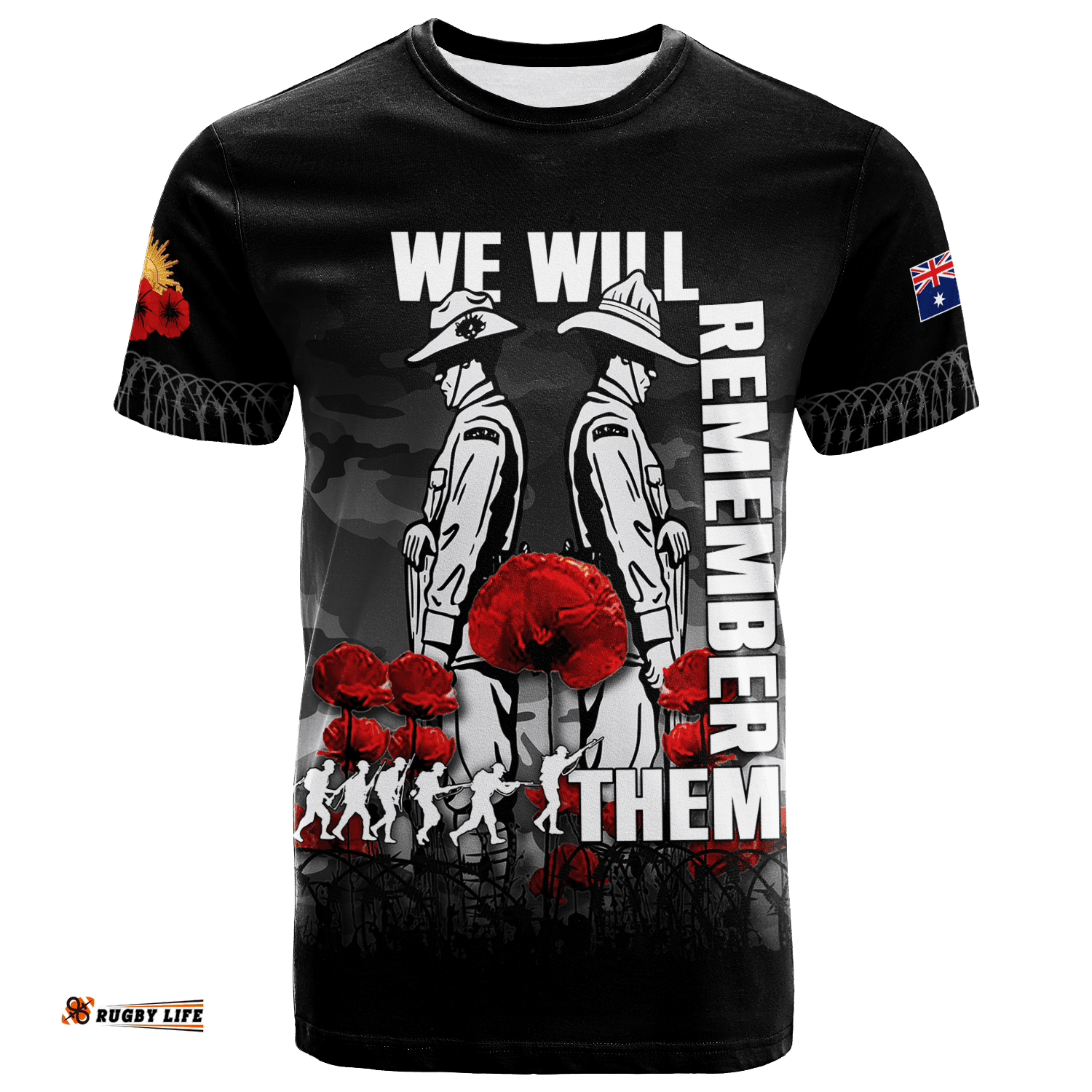 australia anzac 2022 t shirt camouflage with poppy black