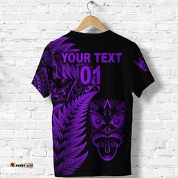 custom personalised new zealand haka rugby maori t shirt silver fern vibes purple