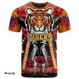 tigers rugby anzac day watercolour t shirt custom remembrance west tigers with poppy flower