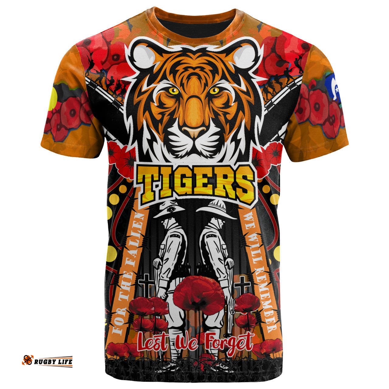 tigers rugby anzac day watercolour t shirt custom remembrance west tigers with poppy flower