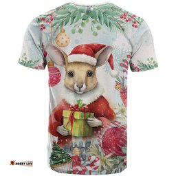australia christmas t shirt kangaroo santa with aussie flower watercolor