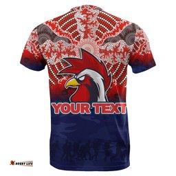 custom personalised roosters t shirt anzac day aboriginal