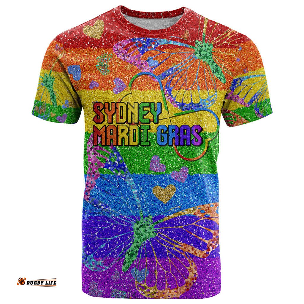 sydney mardi gras t shirt pride rainbow glitter colorful style