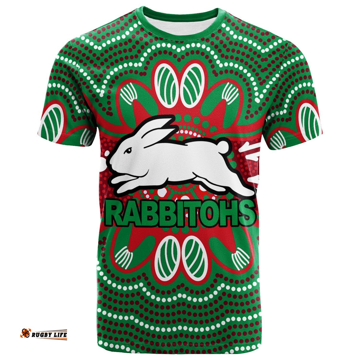 custom personalised rabbitohs t shirt aboriginal dot painting