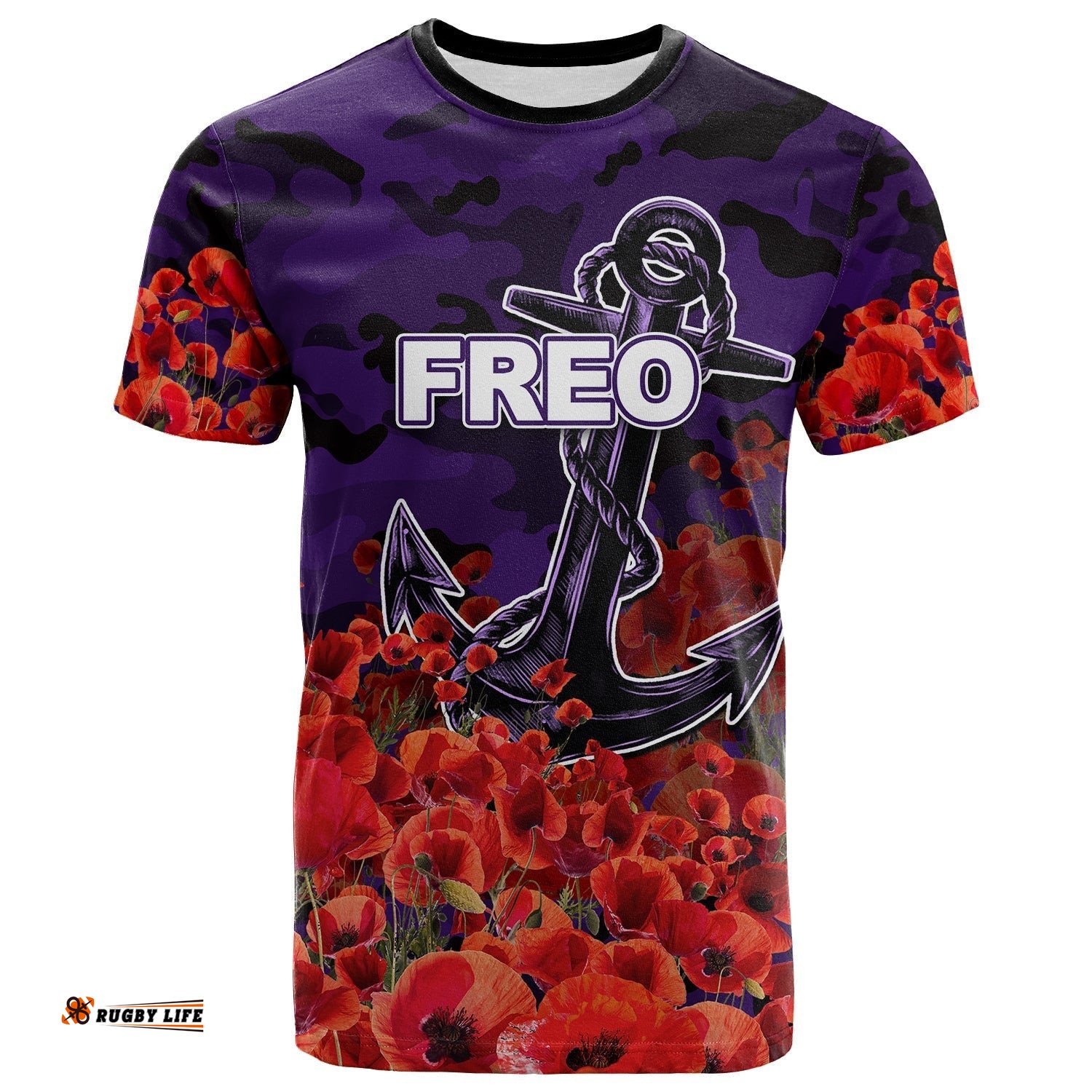 anzac day freo t shirt poppy flowers with army patterns