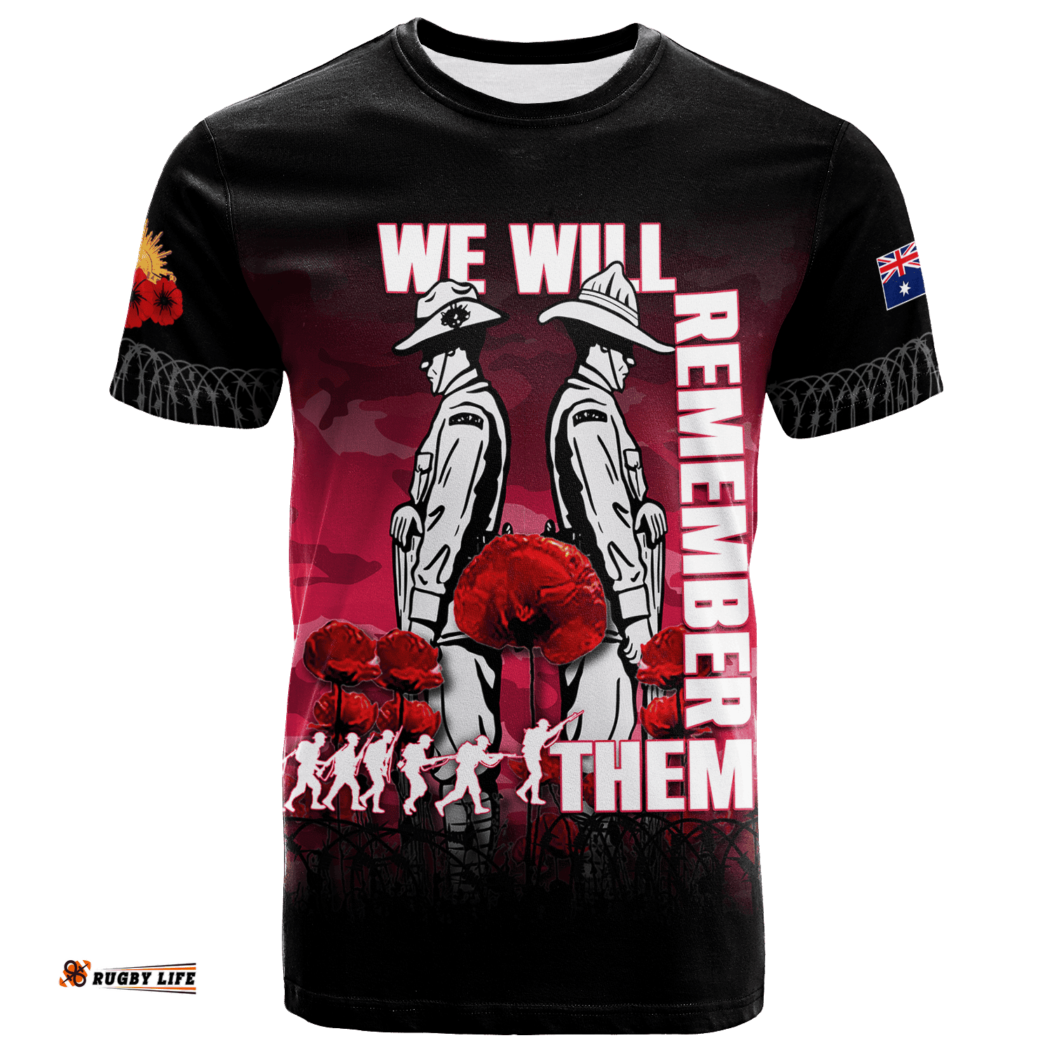 australia anzac 2022 t shirt camouflage with poppy pink