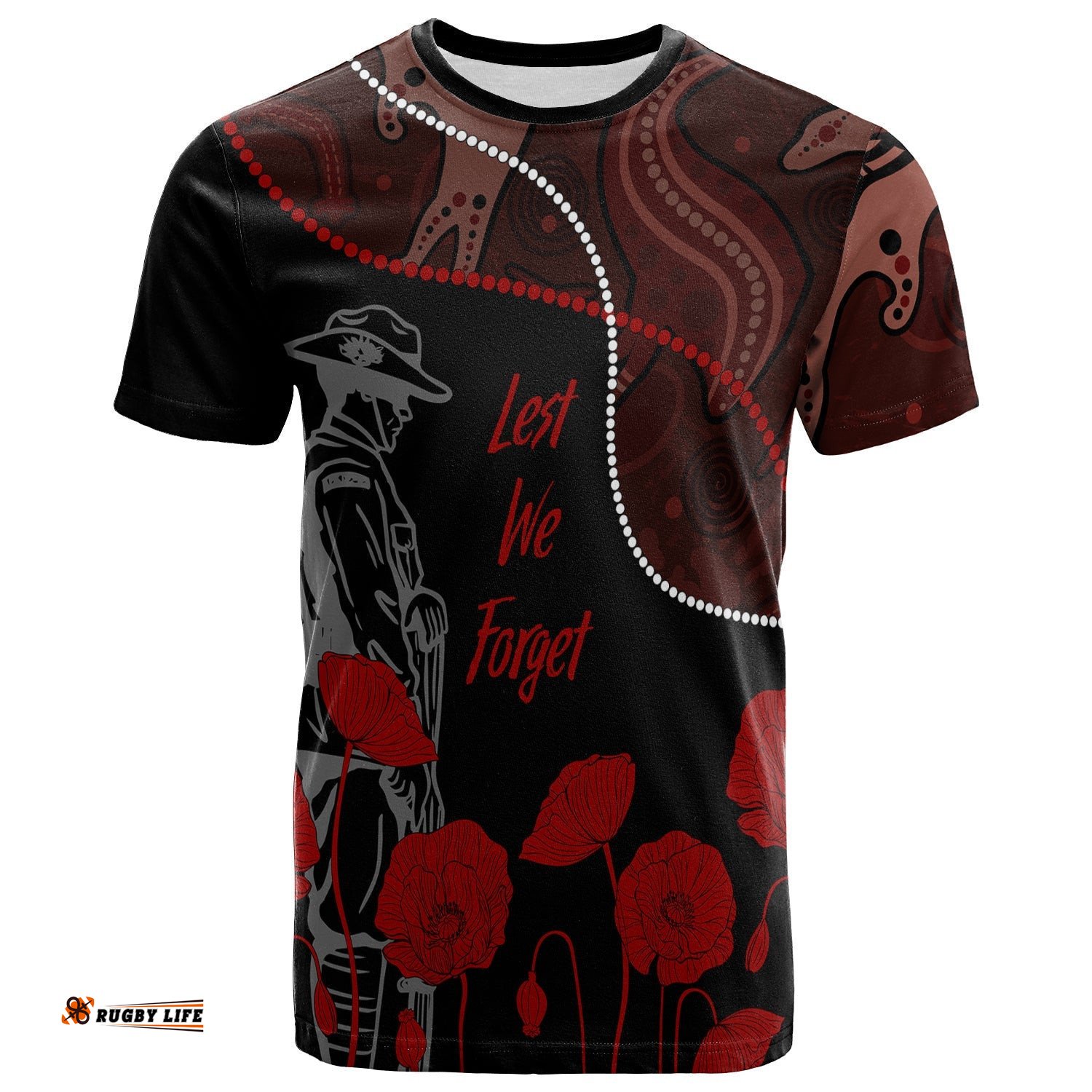 australia anzac day t shirt aboriginal art with poppies