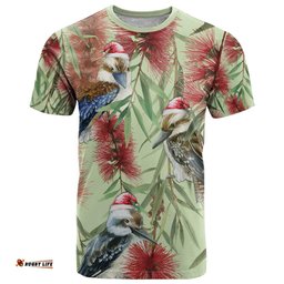 australia christmas t shirt kookaburra santa on callistemon pastel