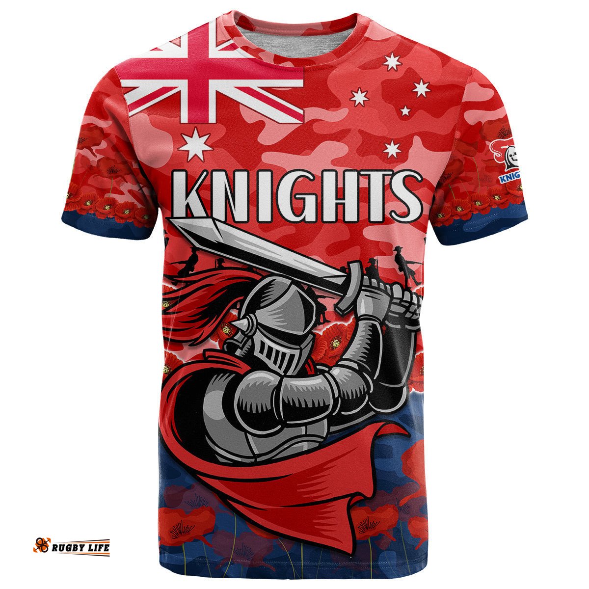 knights rugby anzac t shirt lest we forget